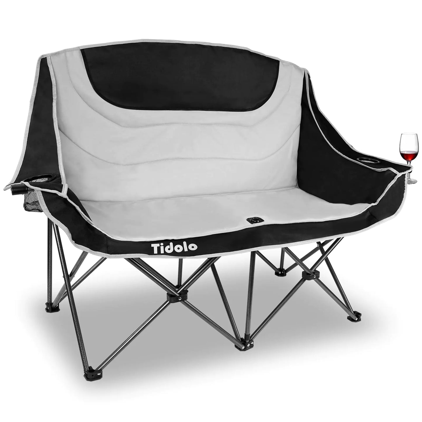 Tidolo Double Camping ChairsOversized Loveseat Camping Chairs for Adults2 Person Camping Chair Lawn Chair Camping Couch with Cup Holder & Wine Glass Holder for OutsideTravel - Support 600Lbs